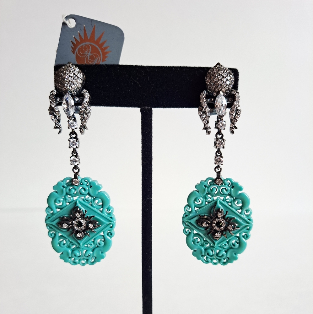 New Angelique de Paris Teal Color Silver Earrings